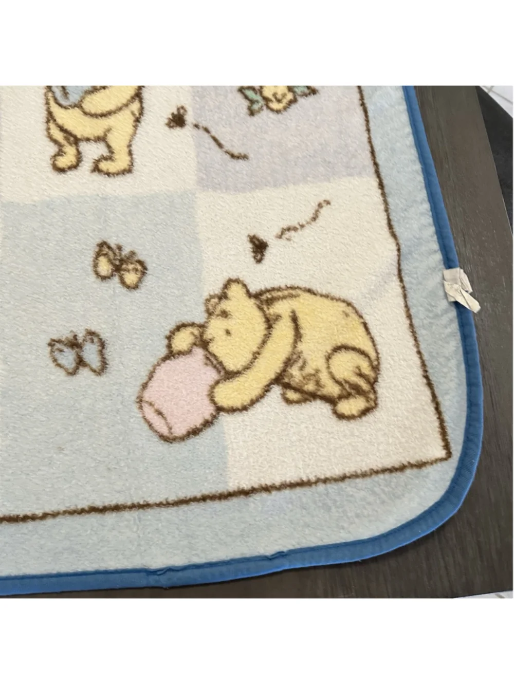 VTG Disney Winnie the Pooh Fleece Baby Blanket Classic Squares Honey Pot